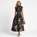 Clara - Rochie midi cu model floral plisat