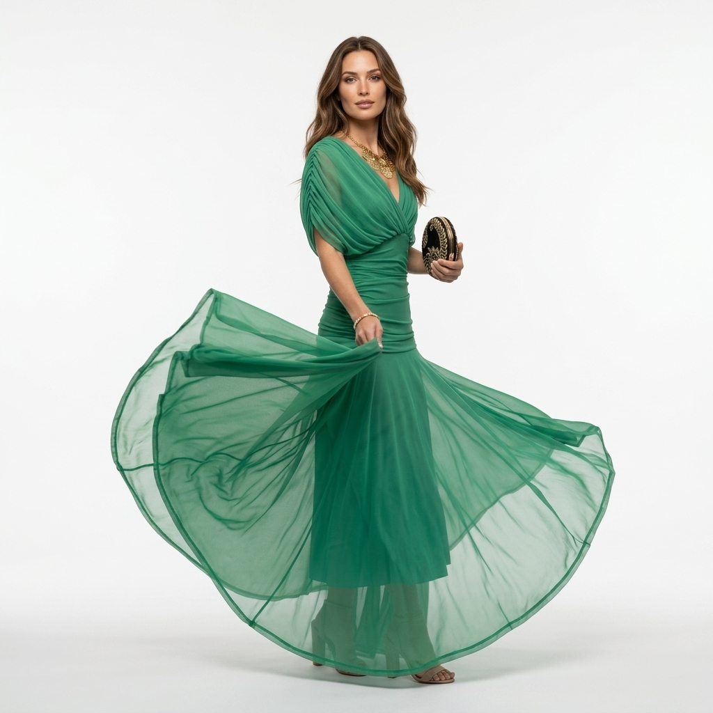 Xenia - Rochie lungă elegantă cu decolteu în V