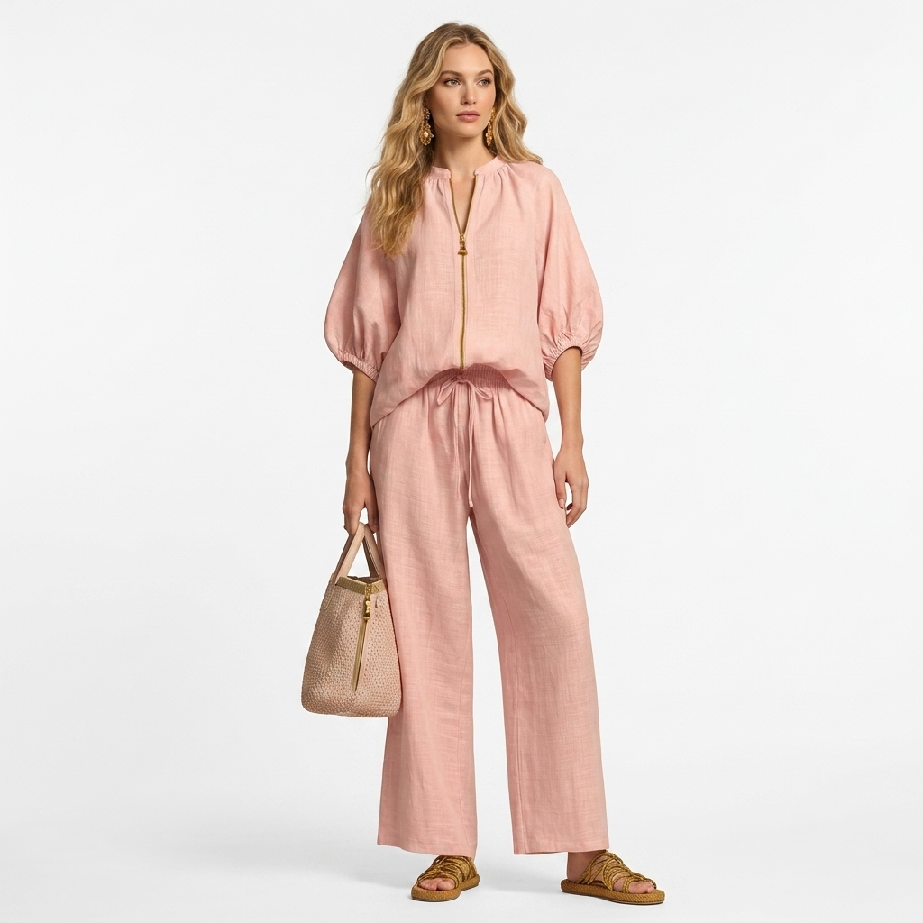 Alba - Set din două piese: Cămașă lejeră și pantaloni cu croială largă