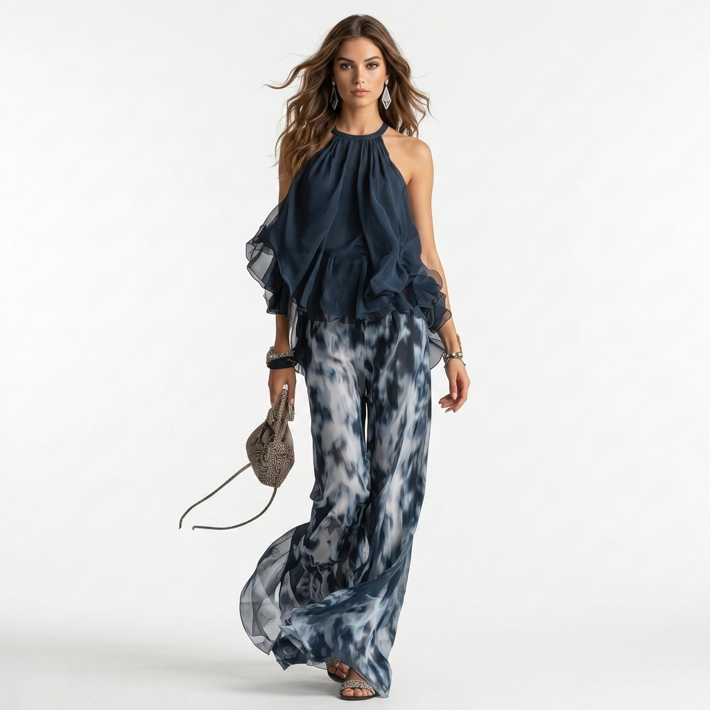 Daria - Set pantaloni și top cu umerii goi