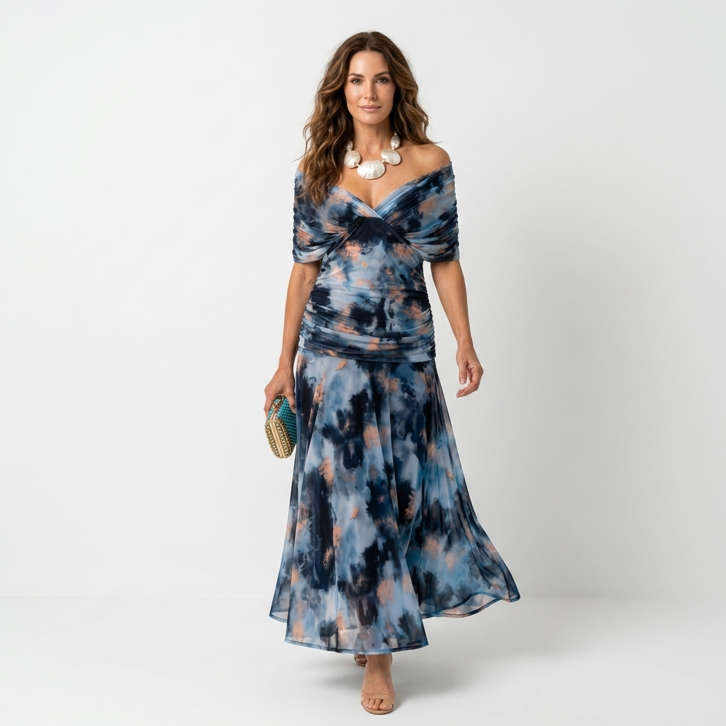 Xenia - Rochie lungă elegantă cu decolteu în V