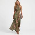 Violeta - Rochie maxi verde cu imprimeu floral