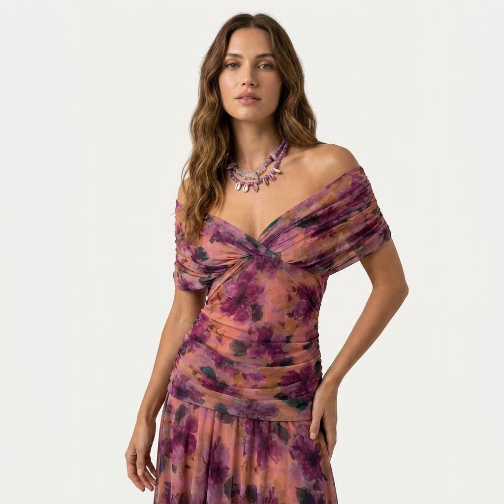 Xenia - Rochie lungă elegantă cu decolteu în V