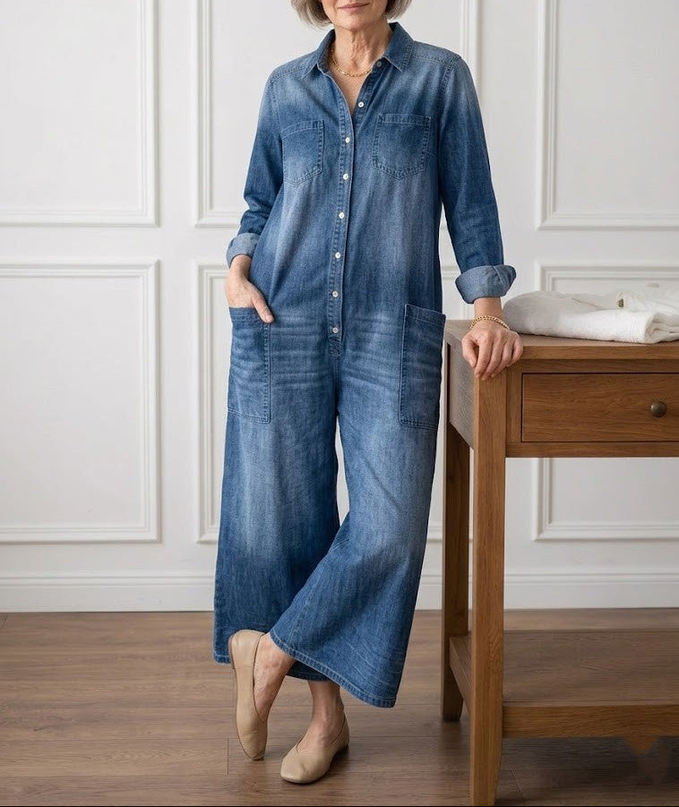 Diana™ | Salopetă vintage din denim cu nasturi